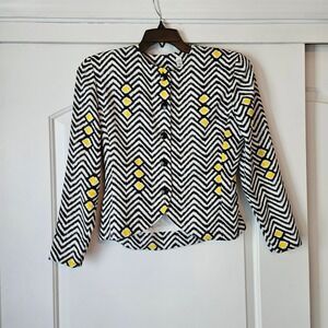Vintage Blazer Women Size 6 Black & White Yellow Geometric Twee Shoulder Pads